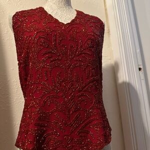 Chic Red Beaded Women's Blouse